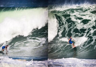 Ondas de quatro metros fazem a festa dos surfistas na abertura do Itacoatiara Big Wave 2023